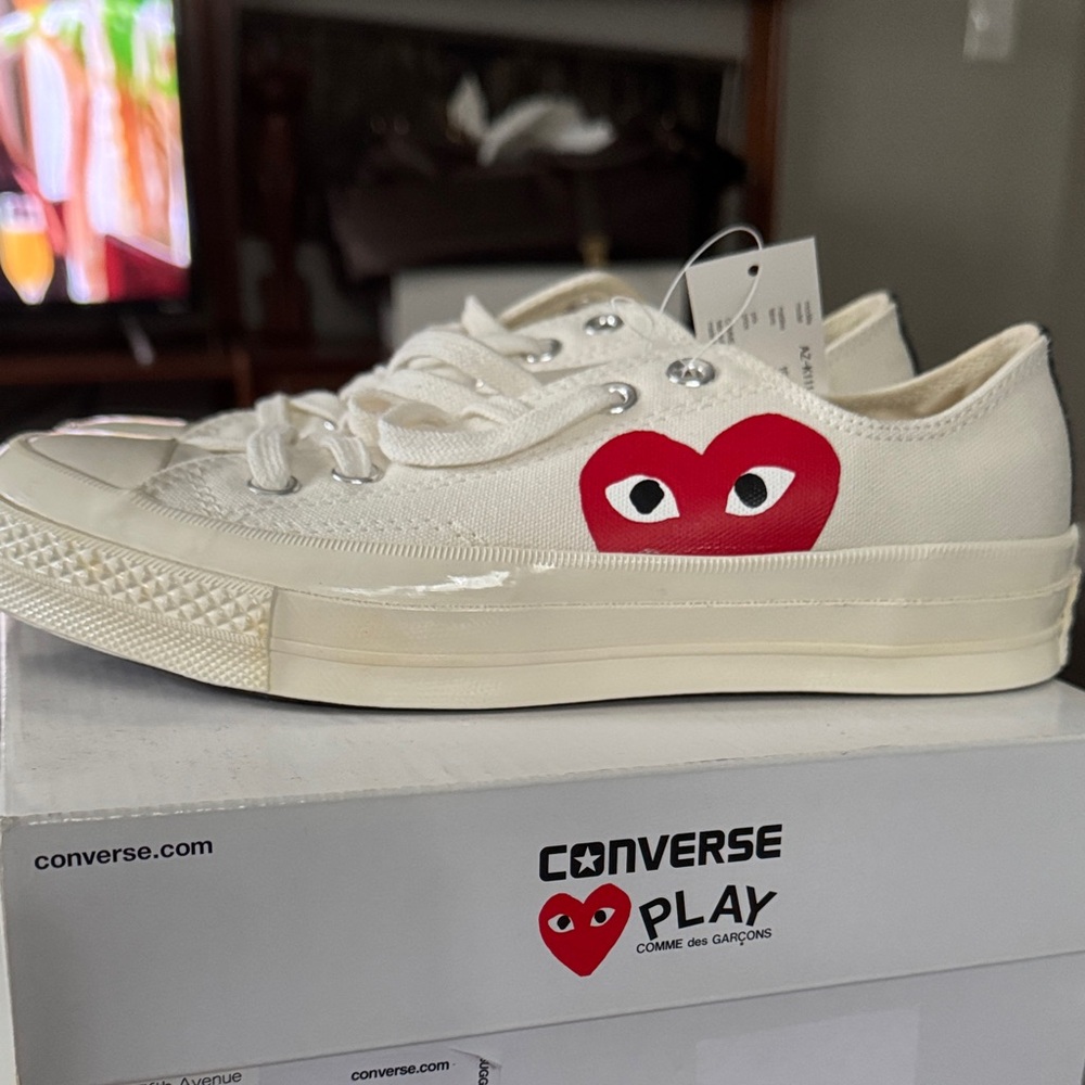 Comme des Garcons PLAY Cream and Red Sneakers